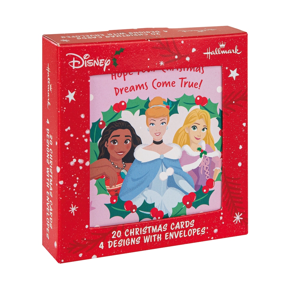 image 1 of Hallmark Pack Of 20 Kids' Christmas Cards - 4 Enchanting Disney Princess Designs