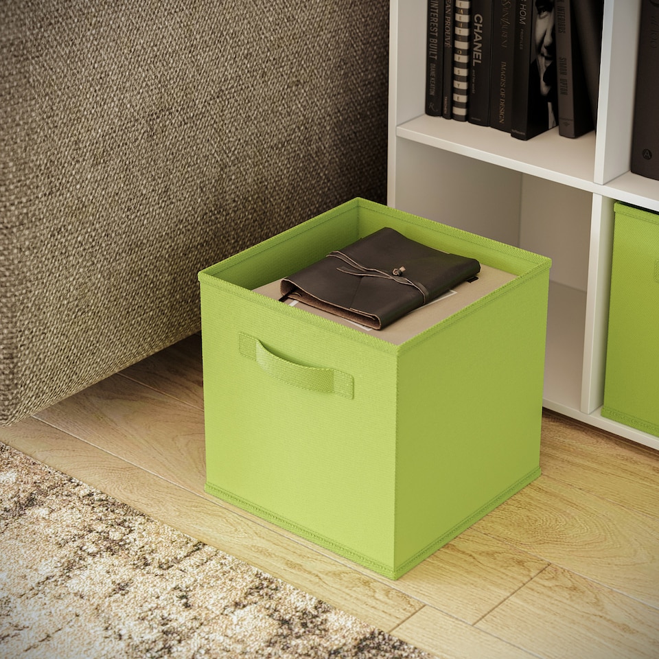 image 1 of Wide 7-Cube Bookcase With Drawers | Brown | Oak & Green | 1