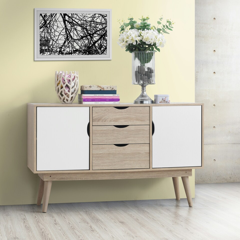 image 1 of Alford Sideboard with 2 Doors & 3 Drawers White & Oak