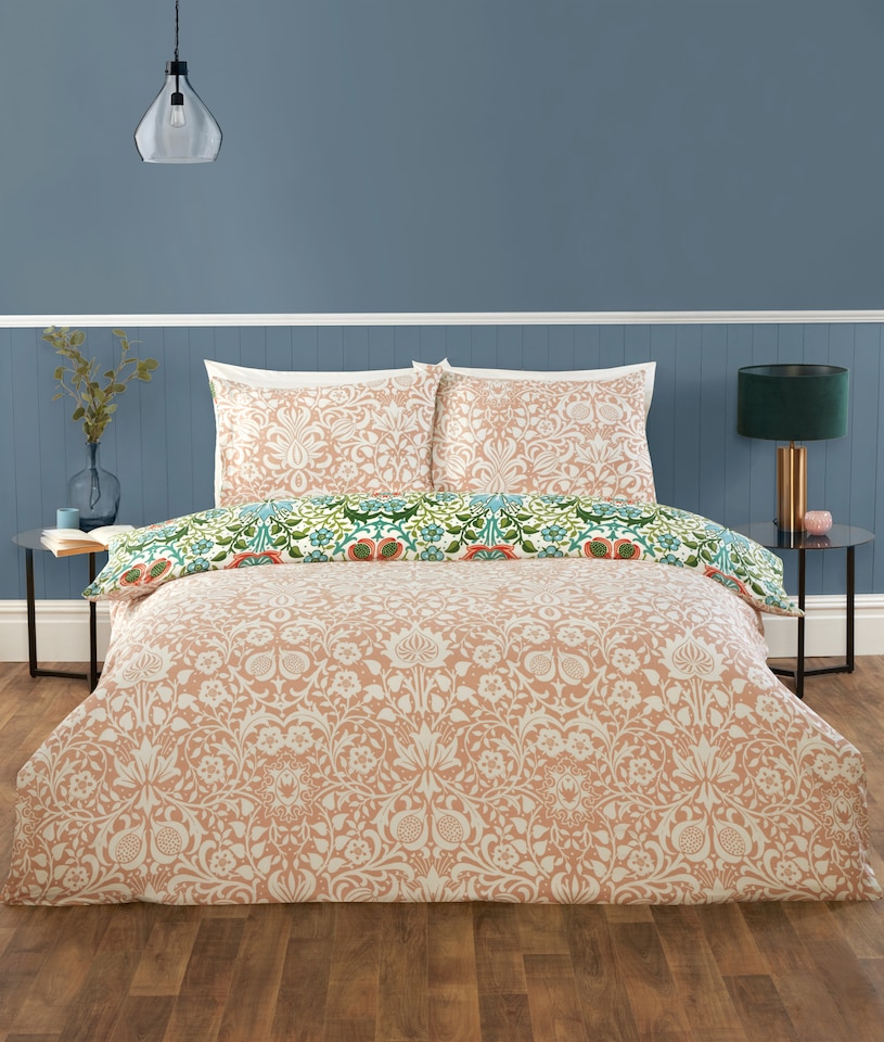 image 1 of Heritage Flora Microfibre Reversible Duvet Cover Set with Pillowcase | Multi | Single