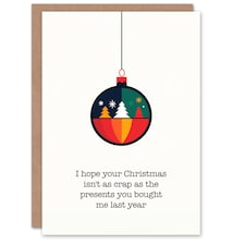 Colourful Modern Bauble Crap Presents Joke Funny Blank For Him Or Her Art Christmas Card