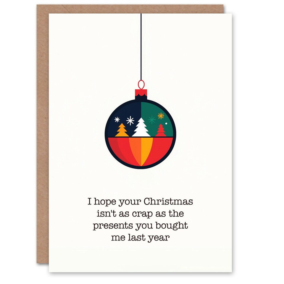 image 1 of Colourful Modern Bauble Crap Presents Joke Funny Blank For Him Or Her Art Christmas Card