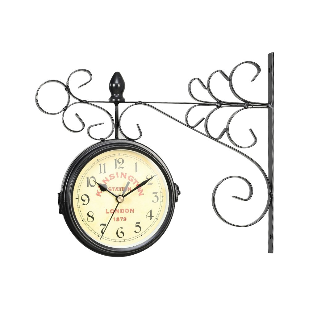 Living and Home Antique Metal Double Sided Wall Clock | Black