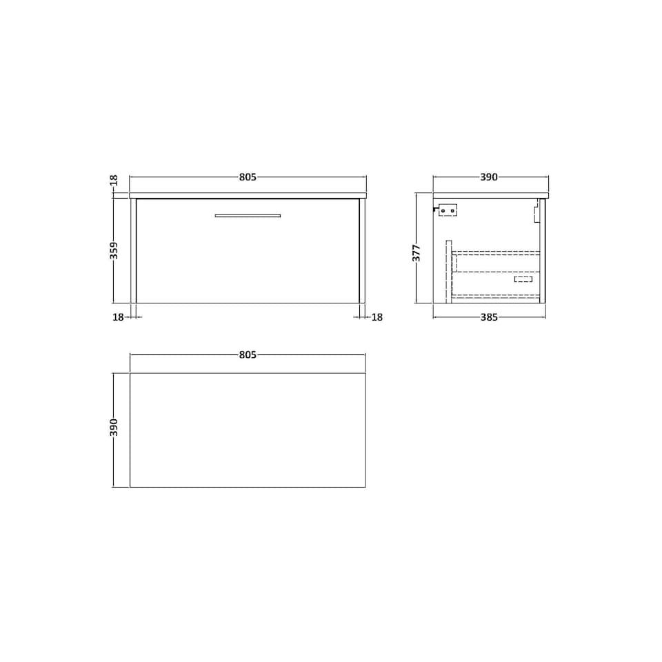 image 1 of Balterley Winshill Contemporary 1 Drawer Wall Hung Vanity Unit with Worktop, Dark Blue, 800mm
