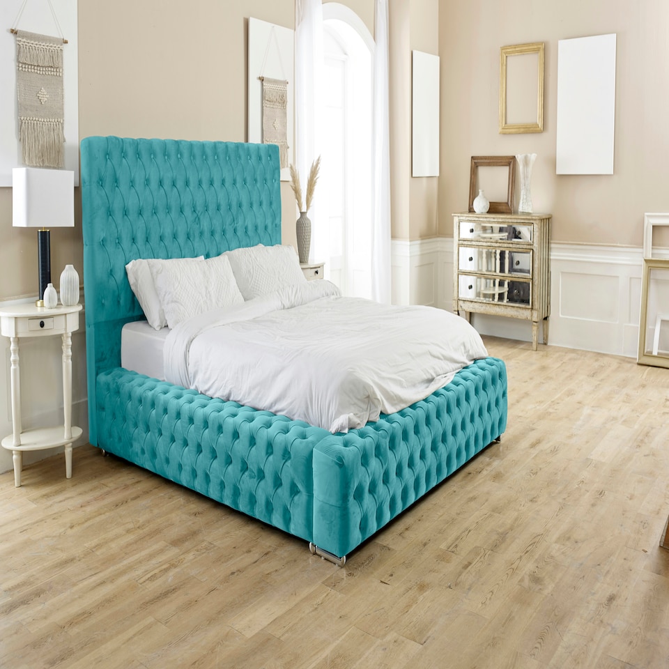 Enigma Plush Double Bed Frame - Teal