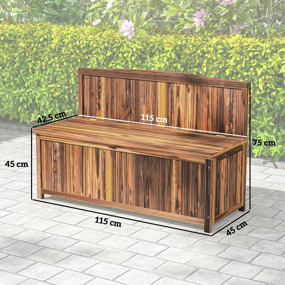 image 1 of Outsunny Wood Storage Bench for Patio, Outdoor Garden Seating, Brown Grey