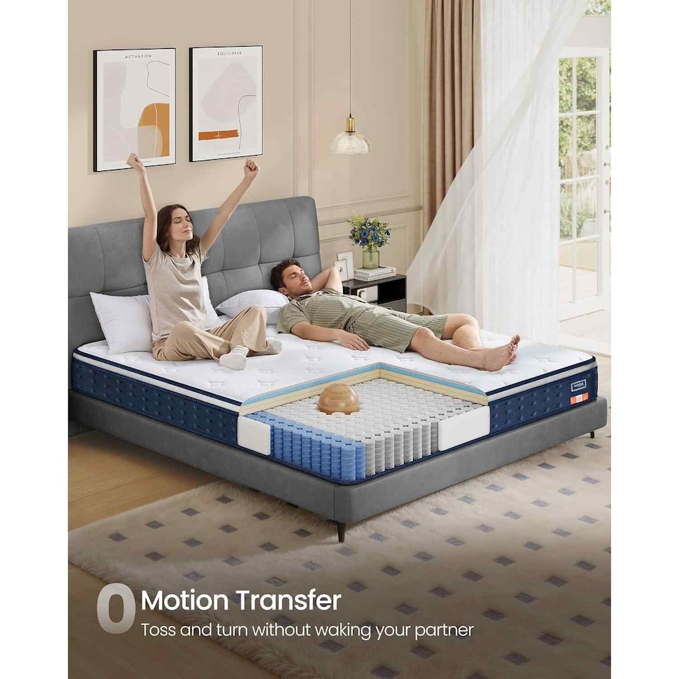 image 1 of Double Hybrid Mattress with Pocket Springs and Gel Memory Foam, Medium Firm Sleep Support, Blue