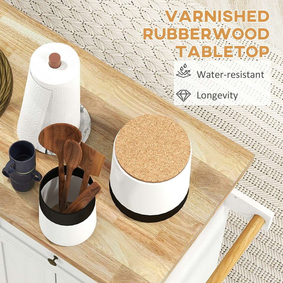 image 1 of HOMCOM Rolling Kitchen Island Cart with Rubber Wood Top, White