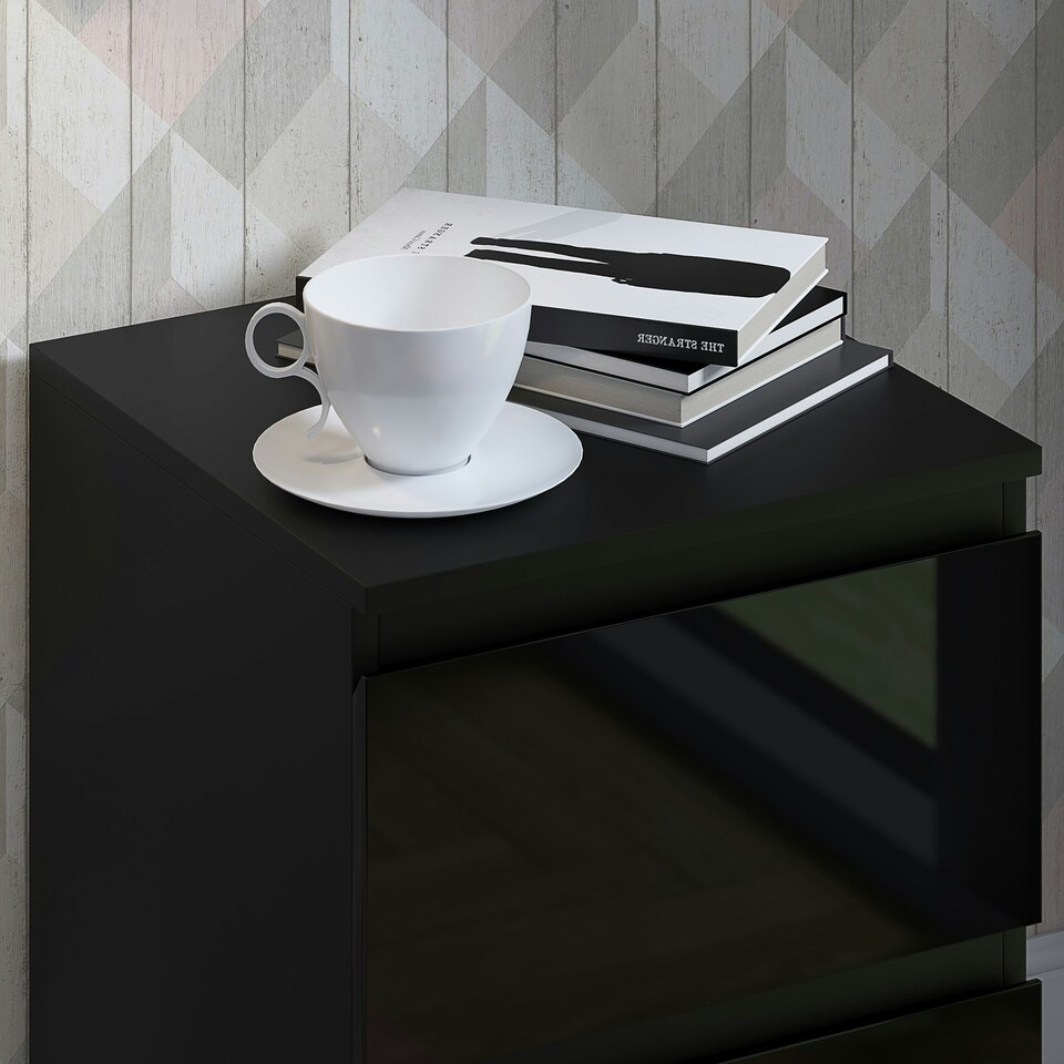 image 1 of FWStyle Stora 2 Drawer Bedside Cabinet - Black Gloss Front