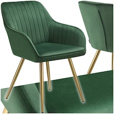 Dining Chair Marilyn - quilted velvet, continuous backrest, gold steel legs - per piece Green | Dark Green/Gold