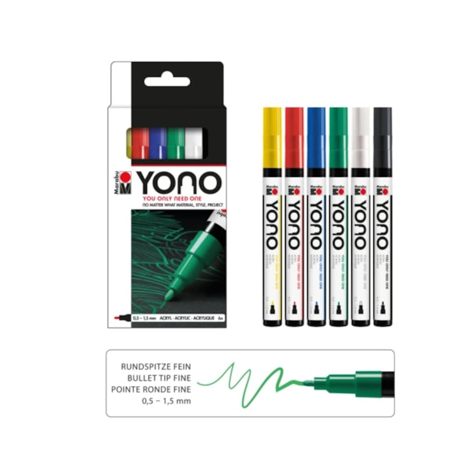 image 1 of Marabu Yono Marker Pen, Multicoloured, Pack Of 6