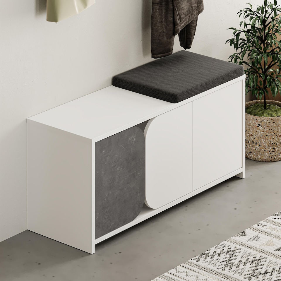 image 1 of Decortie Moni Shoe Cabinet with Hooks 105x52cm White Retro Grey