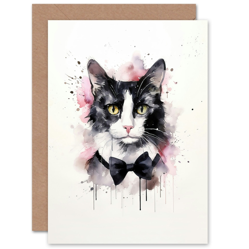 image 1 of Tuxedo Watercolour Pet Portrait Cat Lover Blank Just to Say Card