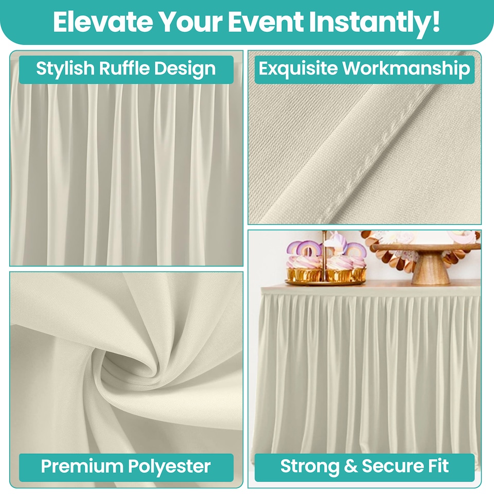 image 1 of Pleated Rectangle Polyester Table Skirt, Decoration Tableware - 21 Feet