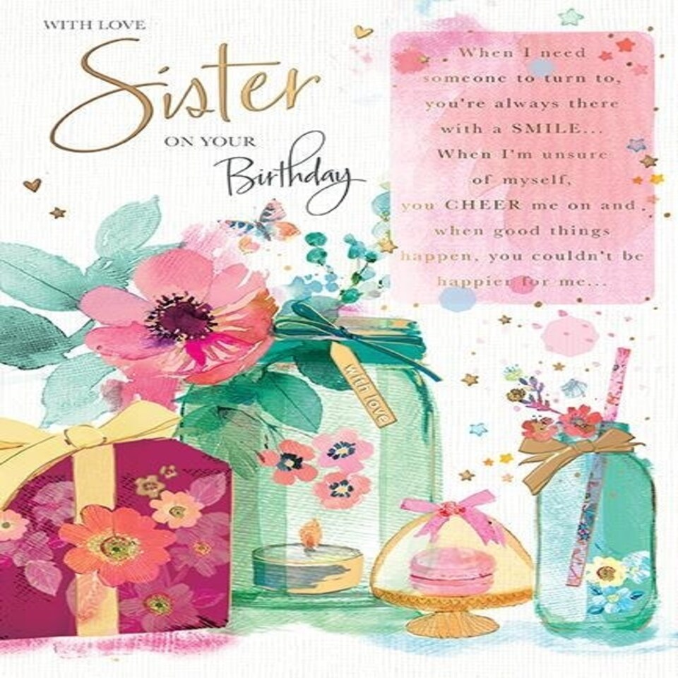 Words 'n' Wishes Traditional Sister with Love On Your Birthday Card - Home - 8.5 x 6 Inches - Words 'n' Wishes