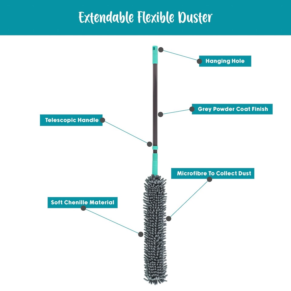 image 1 of JVL Flexible Chenille Head Duster with Extendable Handle, Grey