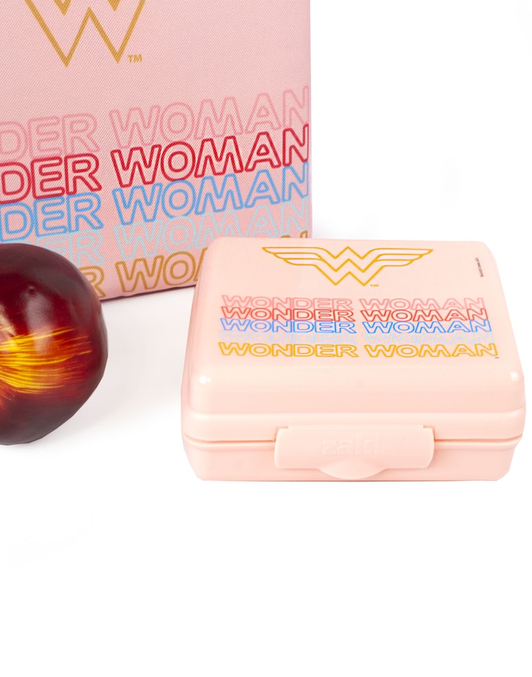 image 1 of DC Comics Wonder Woman Lunch Bag | Rectangular Tote Style 3 Piece Set with Water Bottle & Snack Container | Embrace Superhero Power | Pink Shield Design for Adults & Kids | Wonder Durable Material