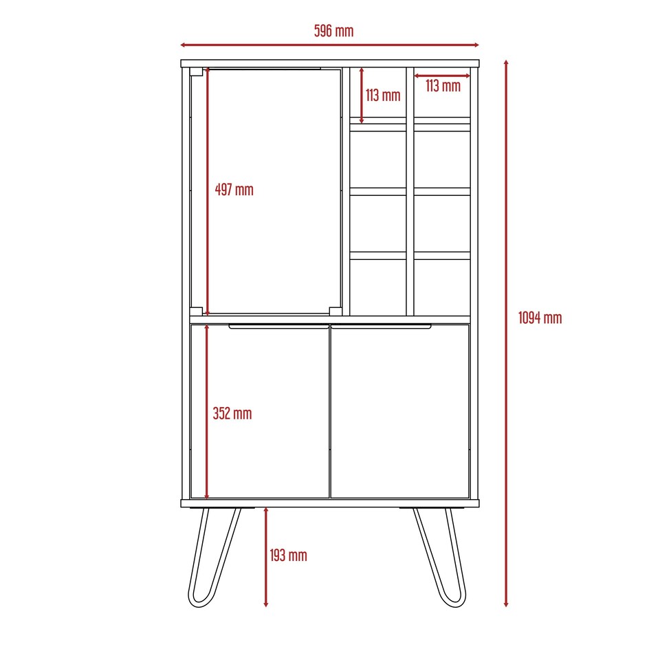 image 1 of Vegas Grey with Bleached Oak Effect Wine Cabinet - 2 Doors and 1 Glass Door with Push-Open Design | Brown | Brown | 1