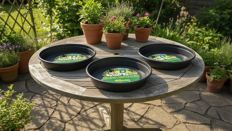image 1 of 3 Pack 40cm Heavy Duty Plant Pot Saucers Planter Trays for Decking Outdoor Surfaces Deep Dish UV Resistant