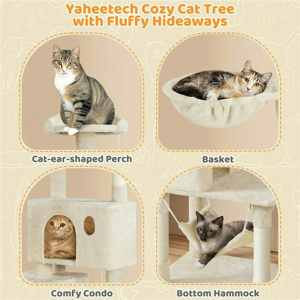 image 1 of Yaheetech 163 cm Large Cat Tower with Condos Platform Perch Beige