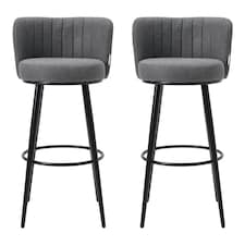 Living and Home Linen Upholstered Bar Stool x2 - Grey