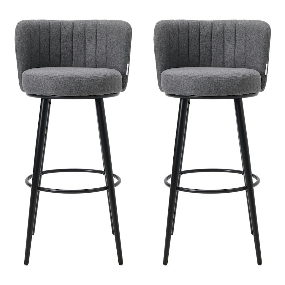 image 1 of Living and Home Linen Upholstered Bar Stool x2 - Grey