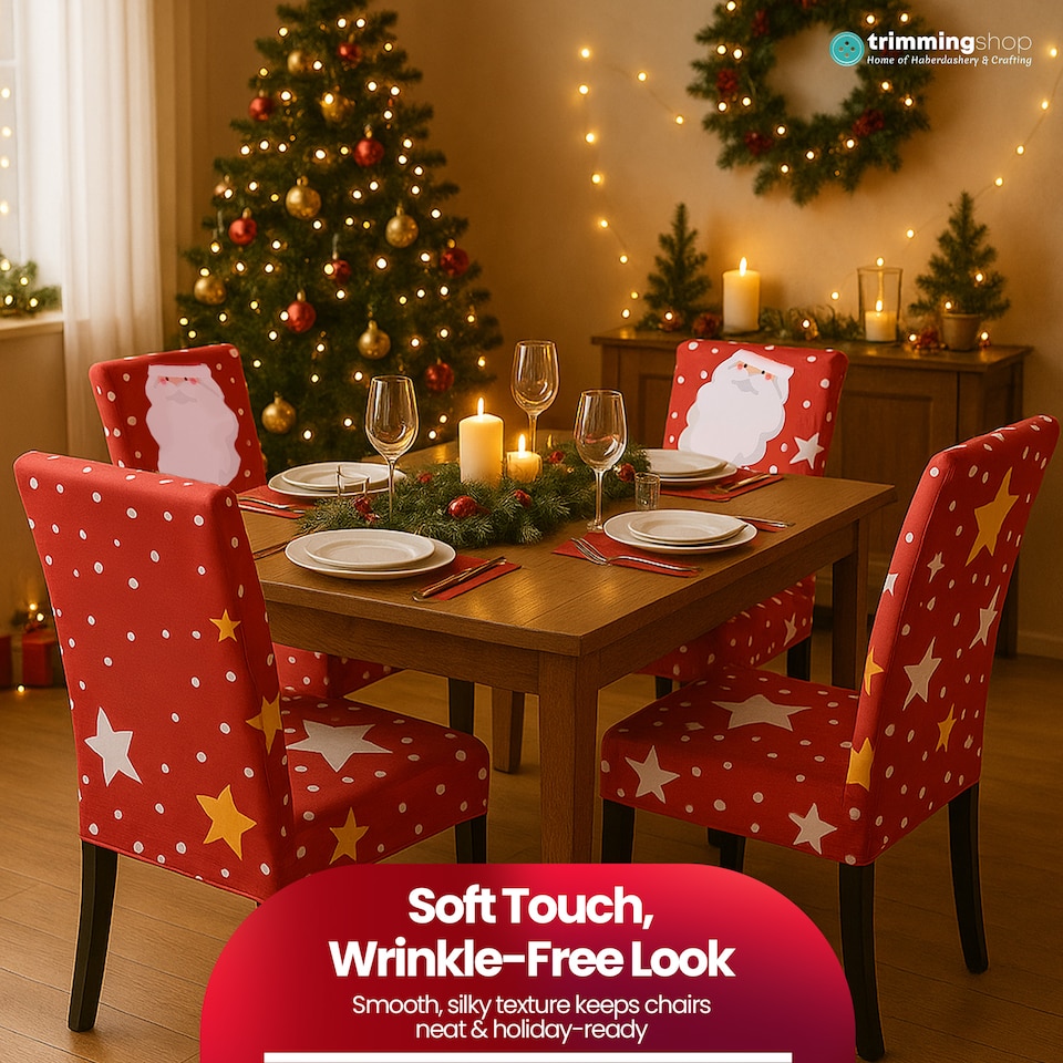 image 1 of Santa Claus Printed Christmas Chair Covers, Chair Protector Slipcovers - Red