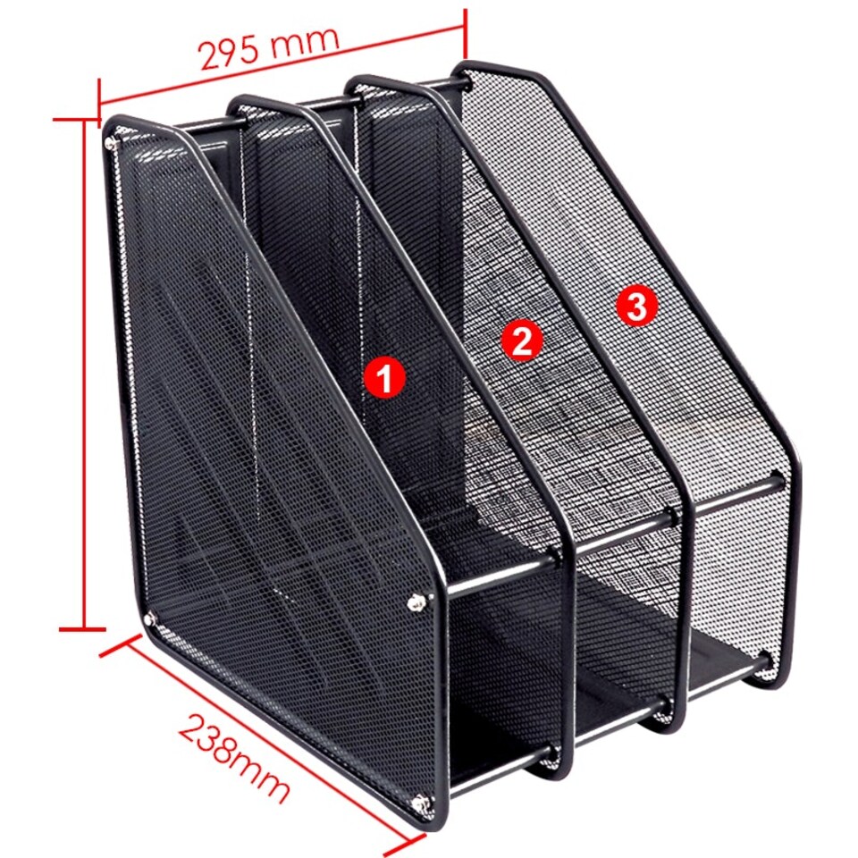 image 1 of 3 Compartment Wire Mesh File Holder