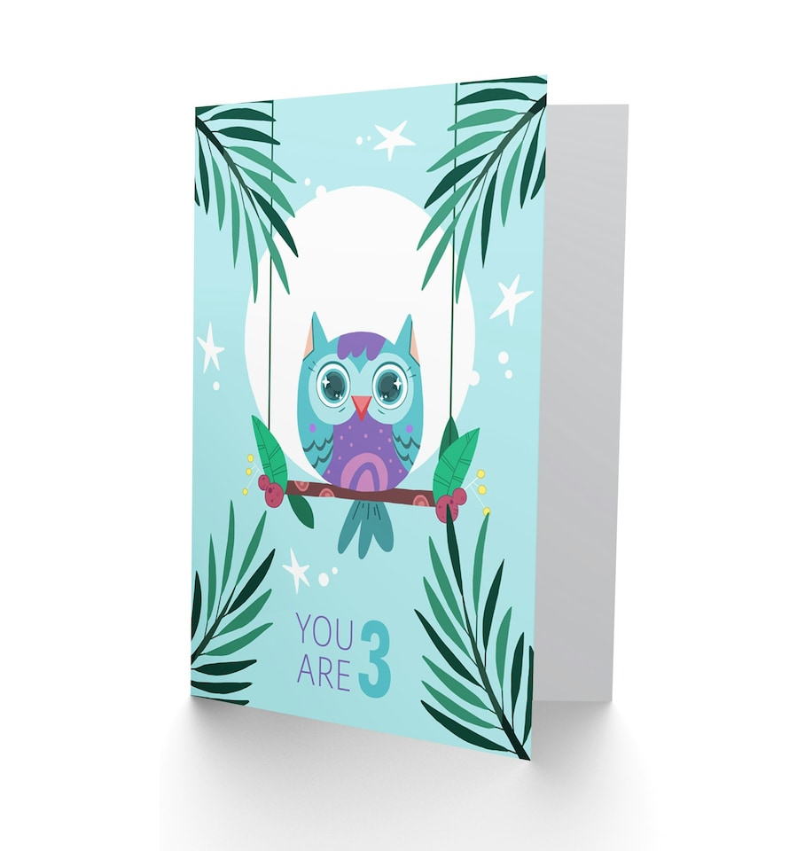 image 1 of Kawaii Owl Perch Birthday You are 3 3rd Greeting Card