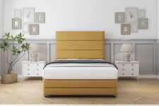 Sloomy Monaco Mustard Plush Divan Bed With Mattress No Drawers With 26" Strutted Headboard & 12" Matching Footboard 6' Super King | Gold | Mustard | Super King | 1