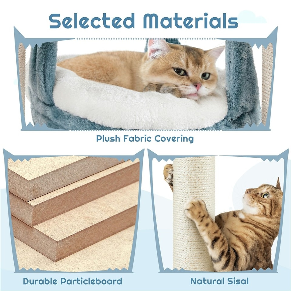 image 1 of Yaheetech 115 cm Ocean-themed Cat Tree Blue/White
