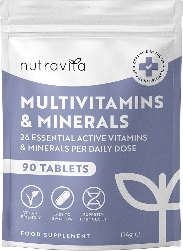 image 1 of Nutravita Multivitamin Tablets - 26 Essential Vitamins & Minerals, Vitamin C, D, Iron, Zinc - Immune System Support - Made in The UK - 90 Vegan Tabs