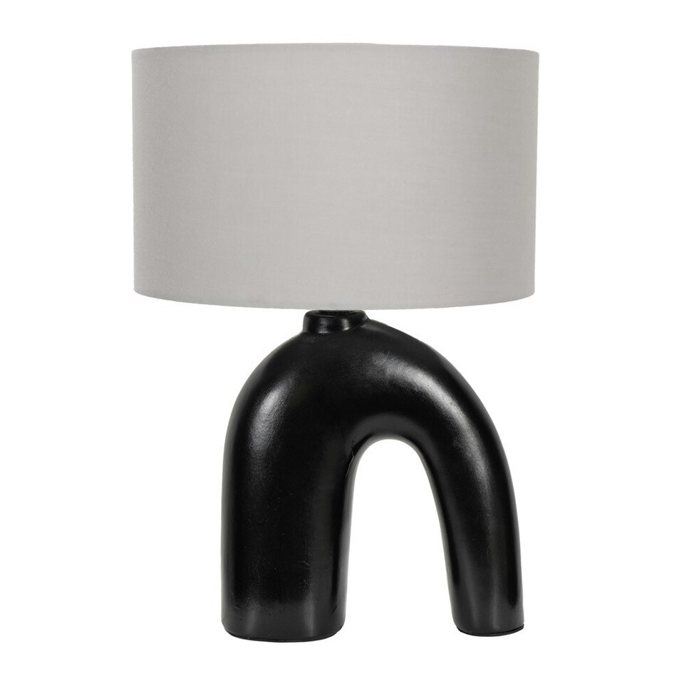 image 1 of ValueLights Lia Black Arch Ceramic Table Lamp Grey Shade