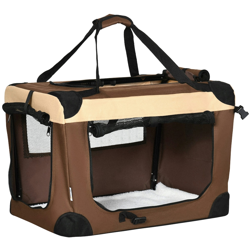 image 1 of PawHut 60cm Foldable Pet Carrier Bag Soft Travel Dog Crate for Mini Dogs Brown