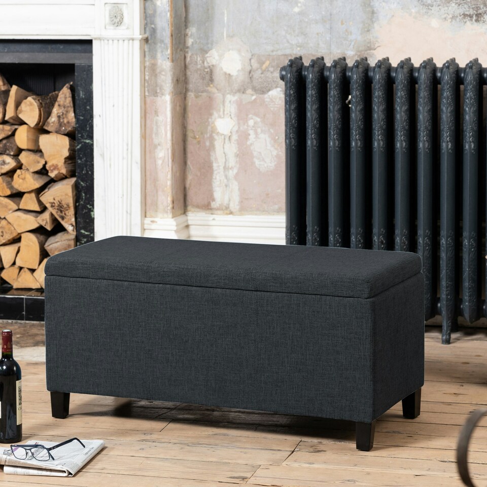 image 1 of Henbury Fabric Storage Ottoman - Black