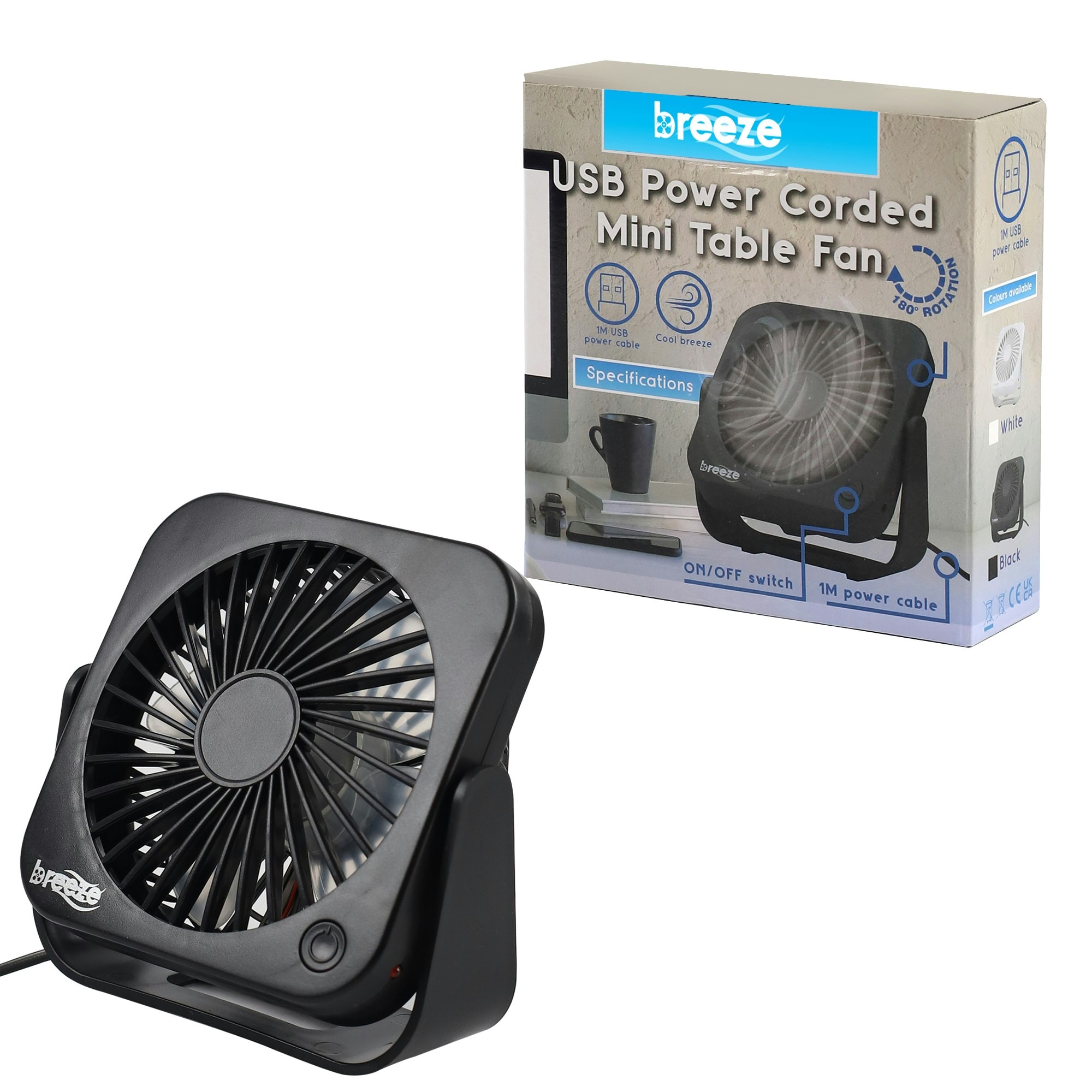 Breeze DF1150B USB Powered Mini Table Fan Black
