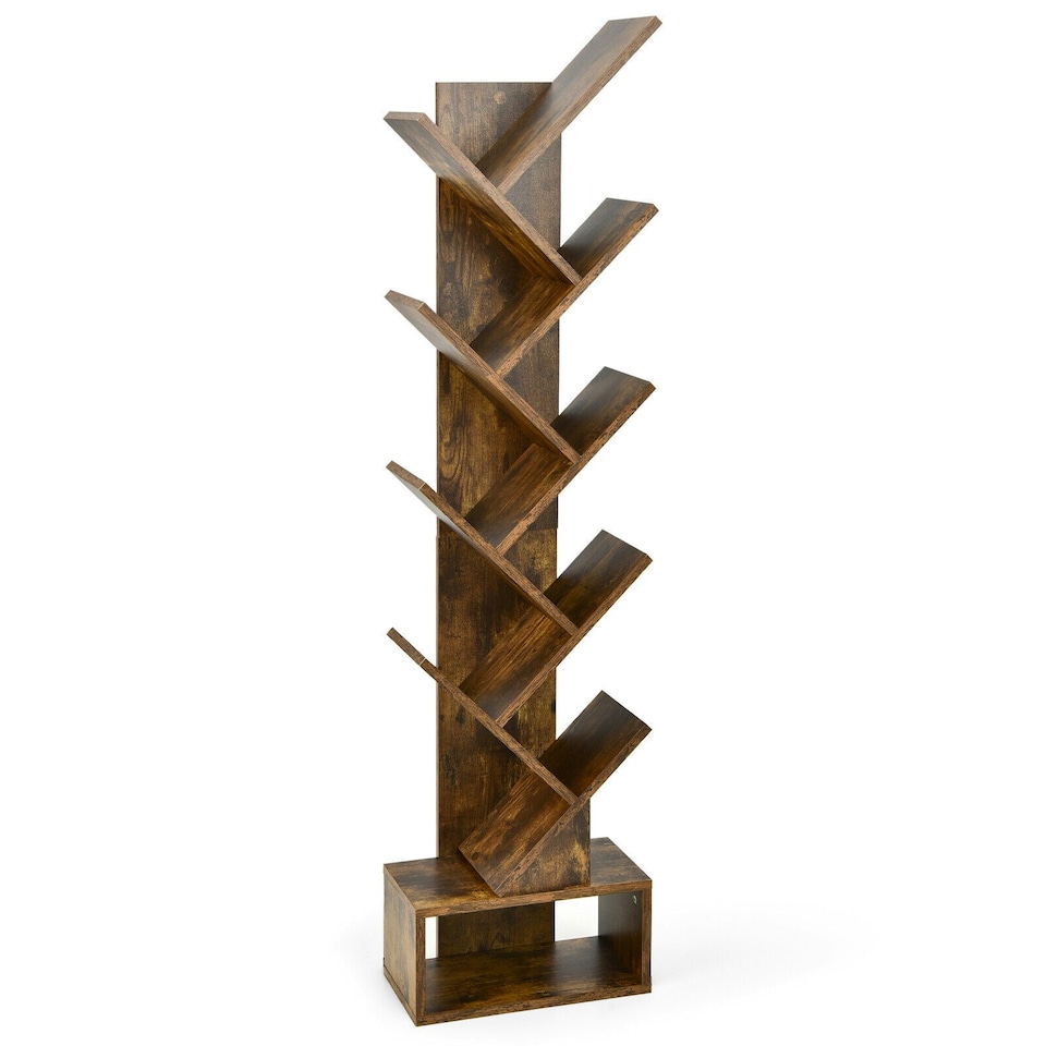 image 1 of COSTWAY 10 Tiers Bookshelf Display Bookcase with Drawer Brown Brown