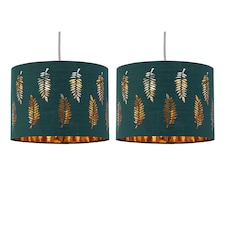 Set of 2 Fern - Dark Green Cut Out 30cm Pendant Lightshades | Green | Gold | Large | 2