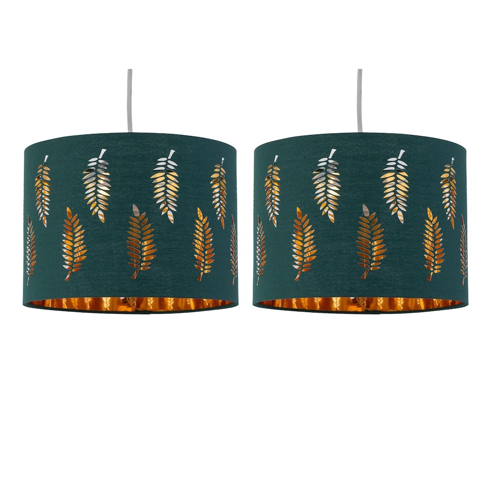 image 1 of Set of 2 Fern - Dark Green Cut Out 30cm Pendant Lightshades | Green | Gold | Large | 2