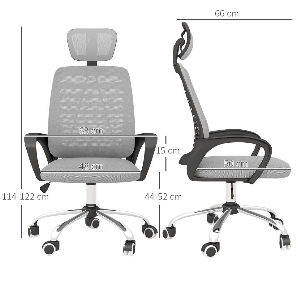 image 1 of Vinsetto Mesh Office Chair, Ergonomic Computer Desk Chair with Adjustable Headrest, Lumbar Back Support, Armrest, Adjustable Height, Swivel Wheels, Grey