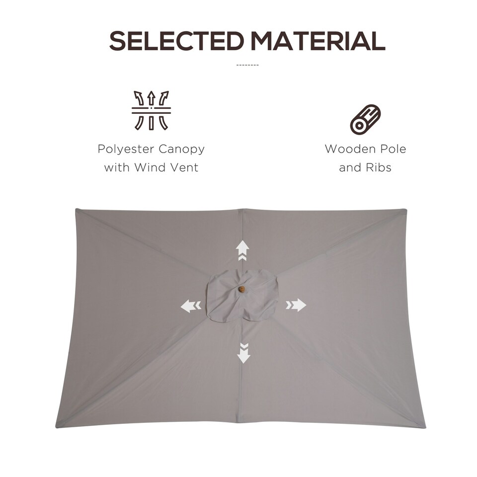 image 1 of Outsunny 2 x 3(m) Wood Garden Parasol Sun Shade Patio Umbrella Canopy
