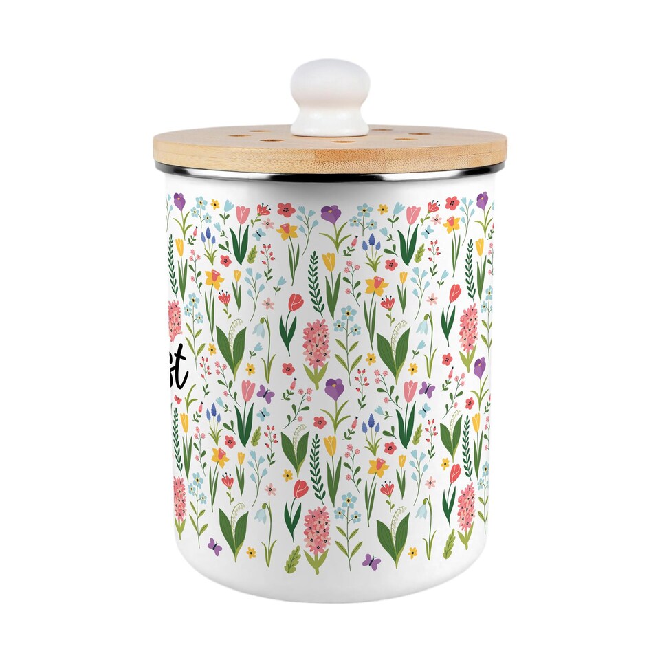 image 1 of Spring Flowers Compost Caddy - Metal 2L Decorative Kitchen Food Waste Bin