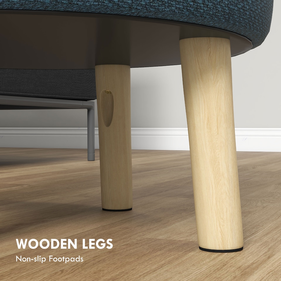 image 1 of HOMCOM Round Storage Stool, Linen Fabric Upholstered Foot Stool with Removable Top, Padded Seat, Hidden Space and Wooden Legs for Living Room, Blue