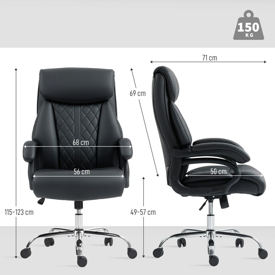 image 1 of HOMCOM PU Leather Office Chair with Spring Padding, Swivel Wheels, Black Black