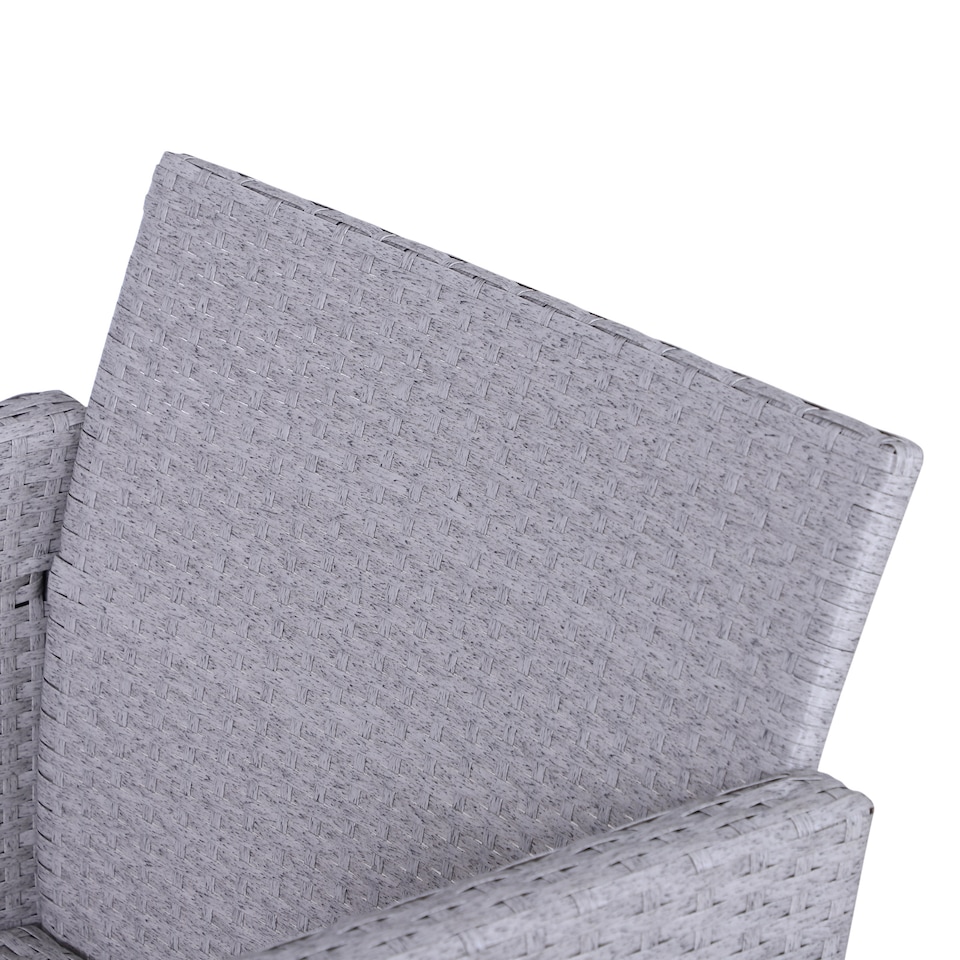 image 1 of Outsunny 5 Pieces PE Rattan Garden Furniture Set with 10cm Thick Padded Cushions, Wicker Weave Outdoor Seating Chairs with 2 Armchairs, 2 Stools, Glass Top Table, Grey and White