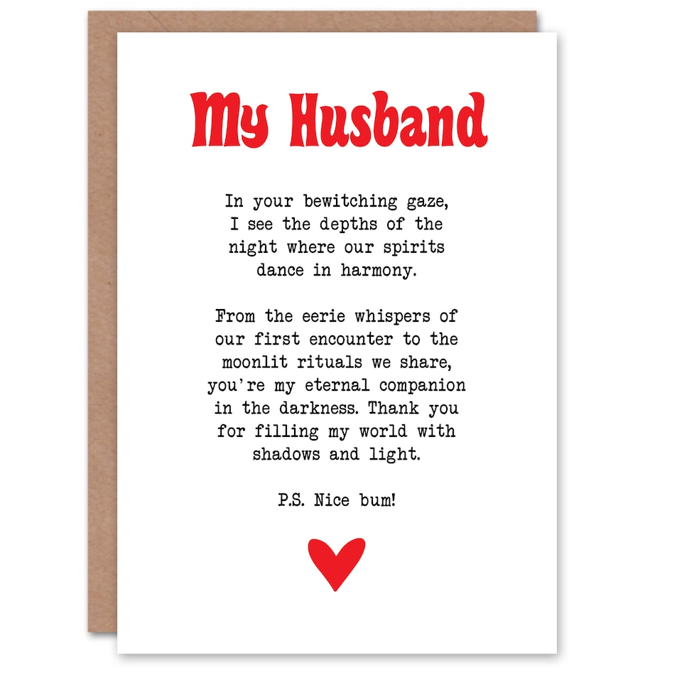 image 1 of Greeting Card Love Poem Goth Husband Romantic Poetry Fun Anniversary