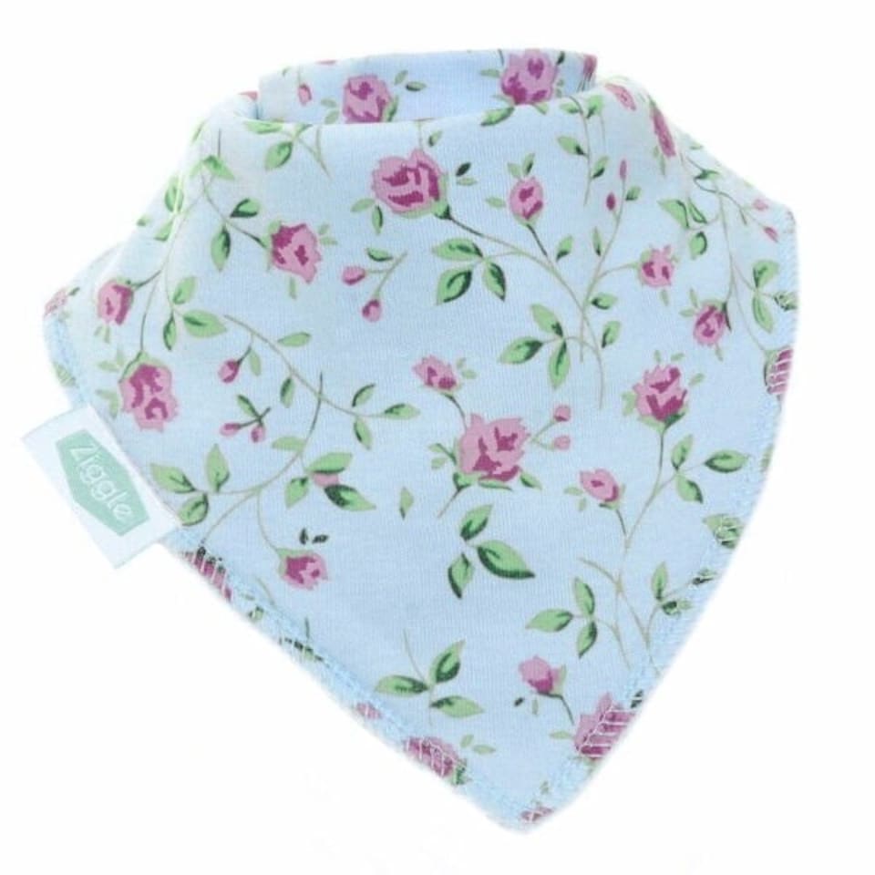 image 1 of Ziggle Baby Dribble Bib Vintage Blue Floral Rose | Blue | One Size | 1