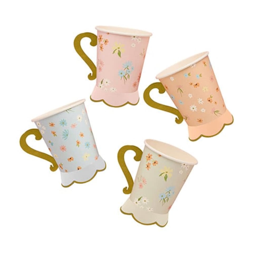 image 1 of Assorted Pastel Floral Tea Party Paper Cups 250ml - Pack of 8