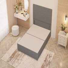 Divan Bed Base with Plain Floor Standing Headboard Linen Fabric | Grey | Sage