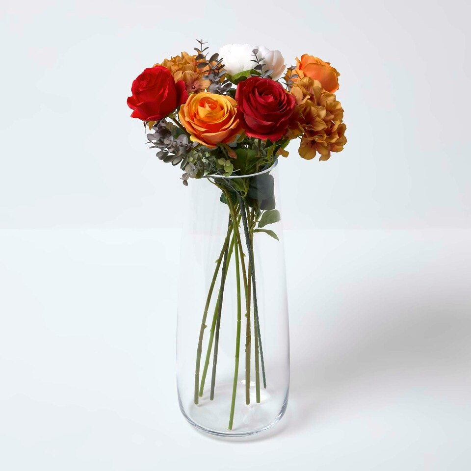image 1 of Homescapes Artificial Orange Roses and Peonies Bouquet, 67 cm
